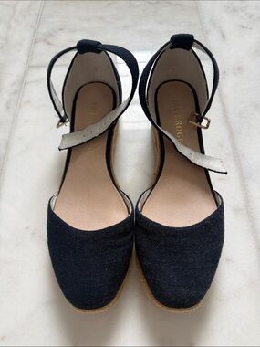 Jack Rogers Black Canvas Espadrille Wedge Sandals with Ankle Strap